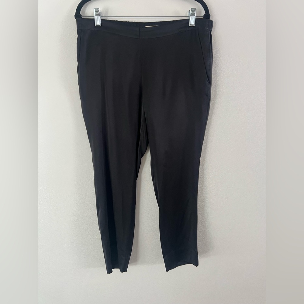 6397 Black 100% Silk Pull-On Crop Straight Leg‎ Pants Size Small - Picture 3 of 10
